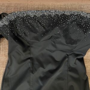 Black satin beaded strapless with attachable straps